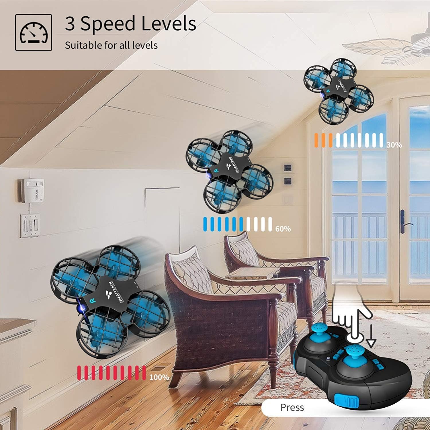 SNAPTAIN H823H Mini Drone for Kids, RC Nano Quadcopter w/Altitude Hold, Headless Mode, 3D Flips, One Key Return and Speed Adjustment: Toys & Games