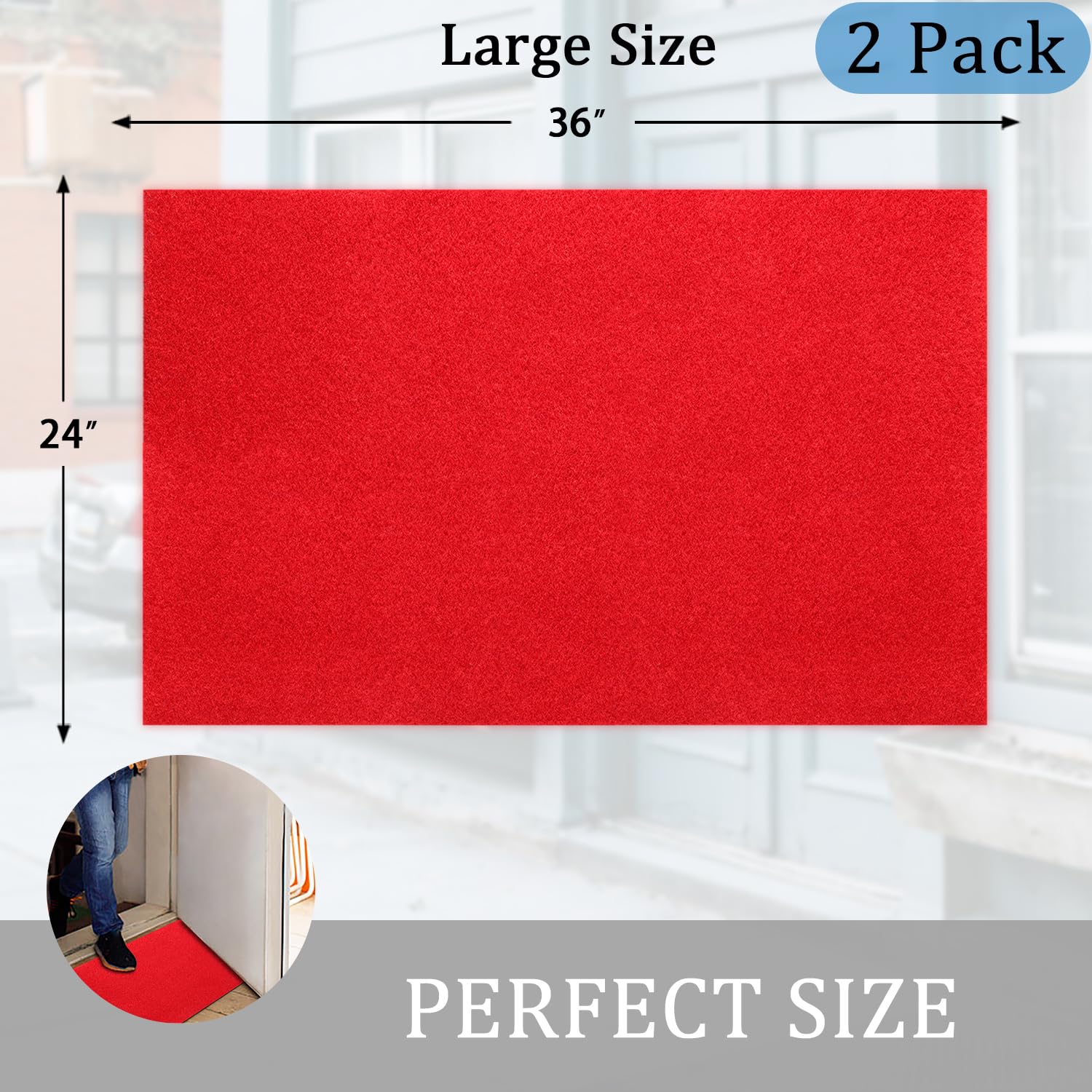 AAZZKANG Red Door Mat Set of 2 Non Slip Durable Multi-Purpose Outdoor Indoor Mat Large 36"x24" Ultra Absorb Mud Easy to Clean Entry Doormat for Inside,Outside,Patio,High Traffic Areas - Image 6