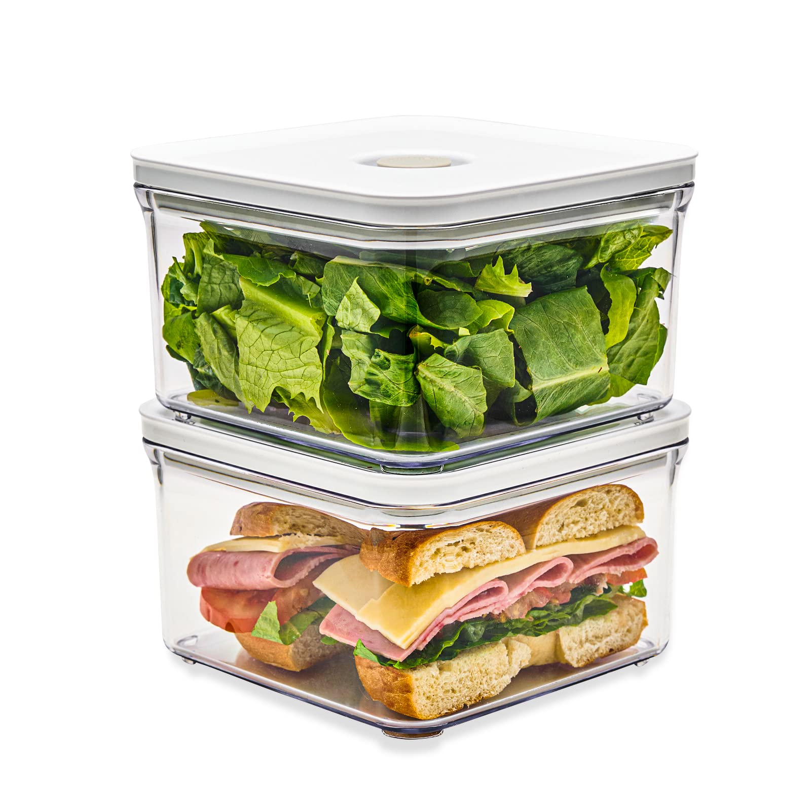 Premium Airtight Food Storage Containers, Square 2PC/Set(1.48qt/1.4Lx2pcs), Smart One-Click Seal Lid, No Hinges, 100% Leak Proof, BPA-FREE, Dishwasher, Freezer & Microwave Safe