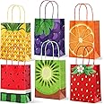 24 Pieces Summer Fruit Party Favor Bags, Paper Tutti Frutti Gift Treat Bag with Colorful Handle Candy Goodie Bag for Themed Birthday Baby Shower Party Supplies (Watermelon Kiwi Strawberry Orange)