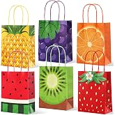 Tallew 24 Pcs Fruit Party Favor Bags, Summer Tutti Fruit Gift Bag, Handles | 8.3 x 6.3 x 3.2 In, Fruit Patterns, Fruity Paper Goodie Bag Bulk, Kids Birthday Baby Shower, Tropical Theme Party Supplies