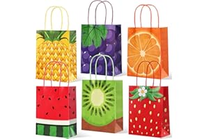 TALLEW 24 Pieces Summer Fruit Party Favor Bags, Paper Tutti Frutti Gift Treat Bag with Colorful Handle Candy Goodie Bag for Themed Birthday Baby Shower Party Supplies (Watermelon Kiwi Strawberry Orange)
