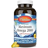 Carlson - Maximum Omega 2000, 2000 mg Omega-3 Fatty Acids Including EPA and DHA, Wild-Caught, Norwegian Fish Oil Supplement, Sustainably Sourced Fish Oil Capsules, Lemon, 180 Softgels