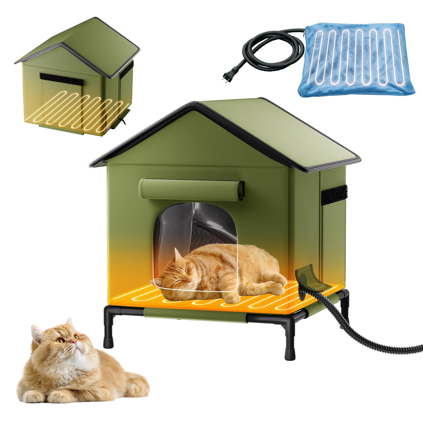 Photo 1 of Heated Outdoor Cat House for Outsid-Wide Winter Shelter for Ferals - Cat House for Outdoor Cats, Heated House for Outside Weatherproof Insulated Protection 22.5 x 17 x 17