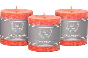 SUPREME LIGHTS ·2017· Orange Pillar Candles, 3x3 Inch Fall Candles Set of 3, Thanksgiving Decorations for Home Candle, Unscented Halloween Candles Dripless Orange Candle Long Burn Time for Wedding, Fall Decor