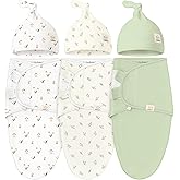 KeaBabies 3-Pack Organic Swaddles for Newborns Girls, Boys with Hats - Soft Cotton Baby Sleep Sacks 0-3 Months, Breathable Baby Hats and Swaddles 0-3 Months, Newborn Essentials Must Haves (Fleur)