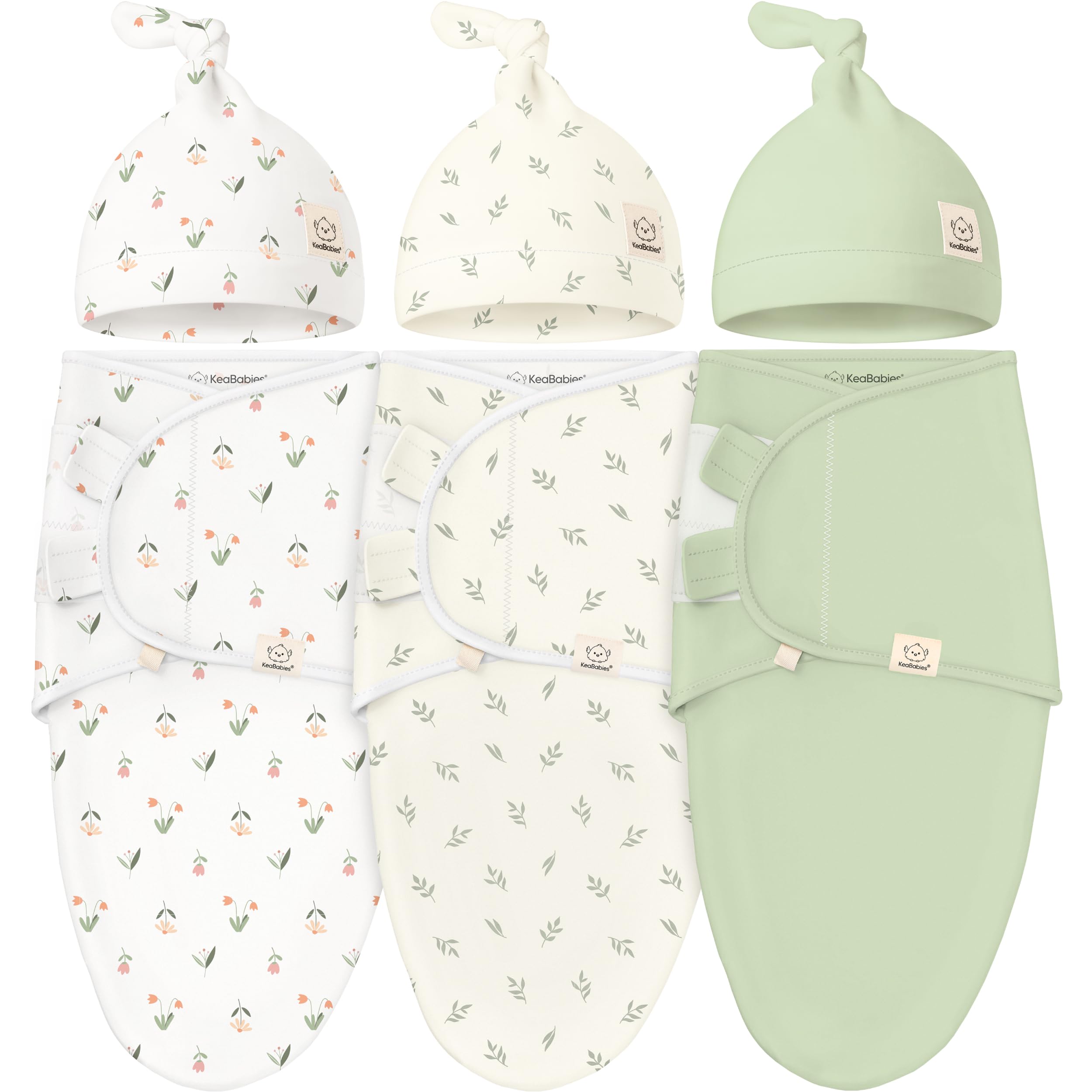 Photo 1 of KeaBabies 3-Pack Swaddles for Newborns, Girls, Boys with Hats - Organic Soft Baby Sleep Sacks, Breathable Baby Swaddle 3-6 Months Beanies Set, Premie Infant Sleep Sack 0-3 Months (Fleur)