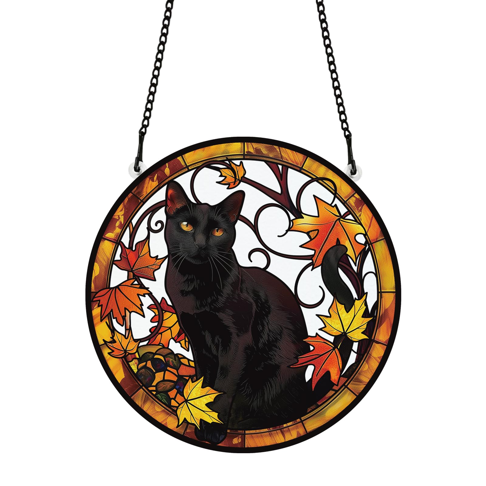 PLIGREAT Black Cat Maple Leaf Acrylic Window Hanging Halloween Fall Ornaments for Vibrant Garden Bedroom Living Room Wall Art Decor