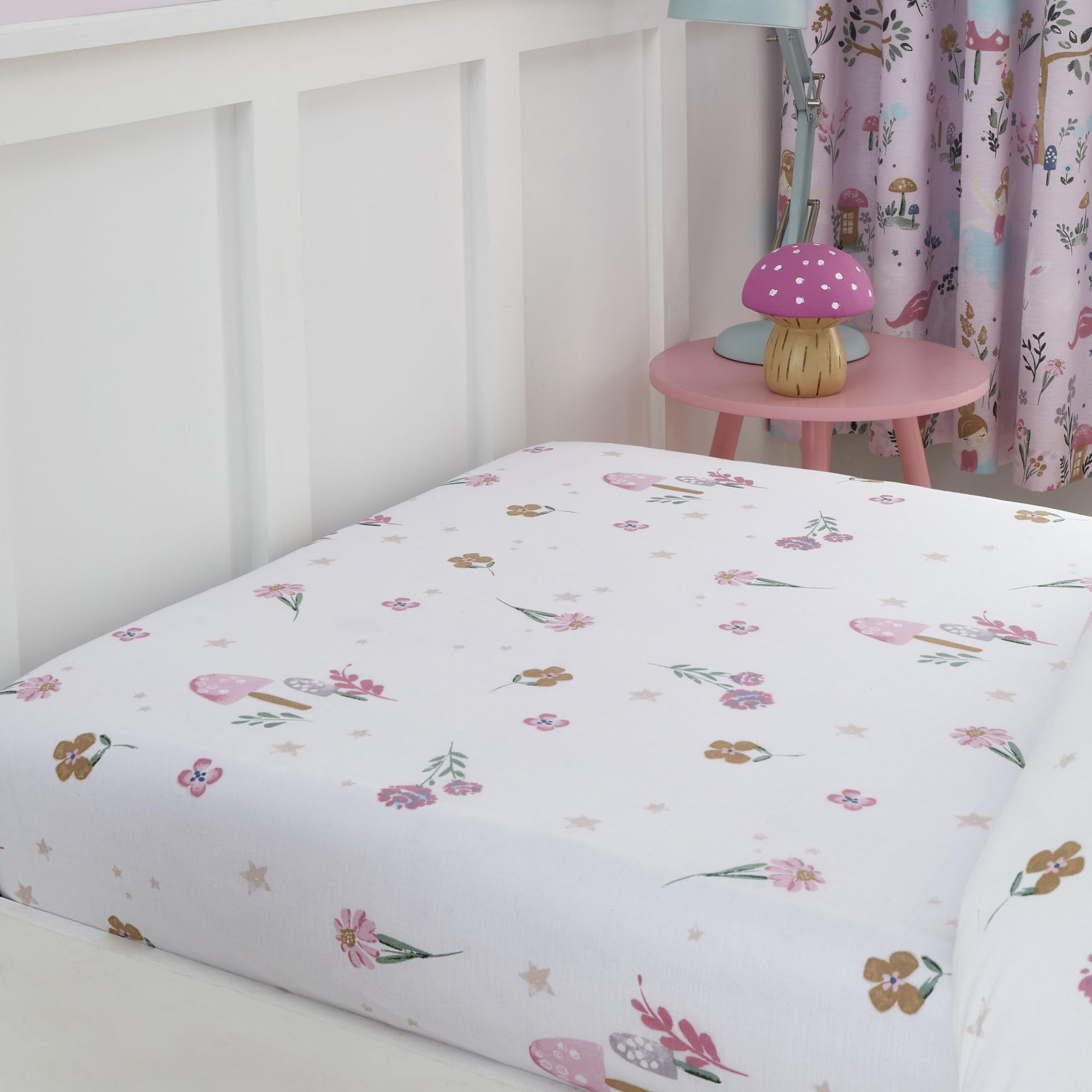 Happy Linen Company Girls Boys Kids Enchanted Forest Unicorn White Double Fitted Sheet Bedsheet Bedding Bed Linen