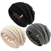 FURTALK Womes Slouchy Winter Beanie Knit Hat Satin Lined 3 Pack Thick Warm Fashionable Skull Cap