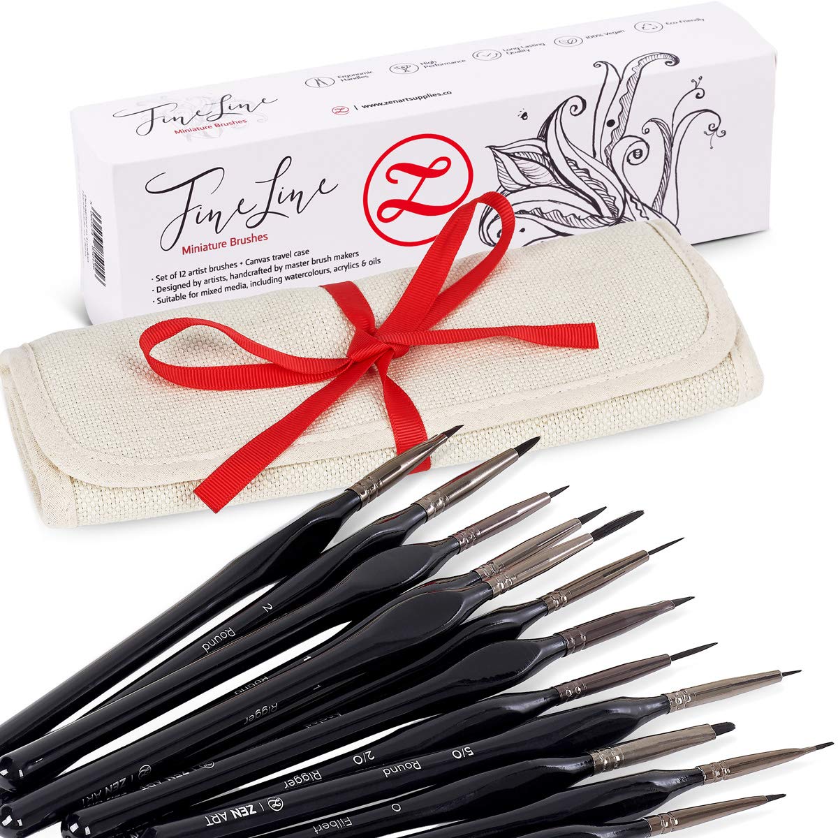 Fine Paint Brush Set - 12 Ergonomic Model Paint Brushes for Precise Strokes, Increased Control, Comfortable Grip - For Acrylic, Watercolour, Oil, Wargaming and Citadel Miniatures - by ZenART