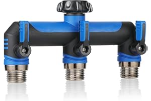 ATAOSGR Garden Hose Splitter, 3 Way Water hose bib Spigot splitter, T Hose Connector- with Shutoff Valves Water Adapter，Outdoor Faucet Splitter 3/4" GHT Thread， For Home Outdoor Garden irrigation（ blue）