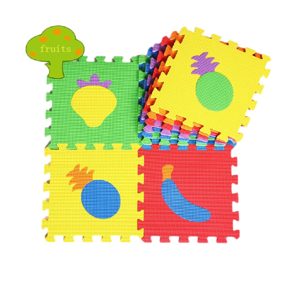 PANDA SUPERSTORE Cute Fruits Interlocking Foam Mats EVA Foam Floor Mats (9.6 Sqft, 10 Tiles)