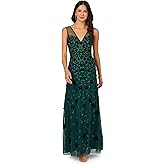Adrianna Papell Womens Beaded Mesh Illusion Dress