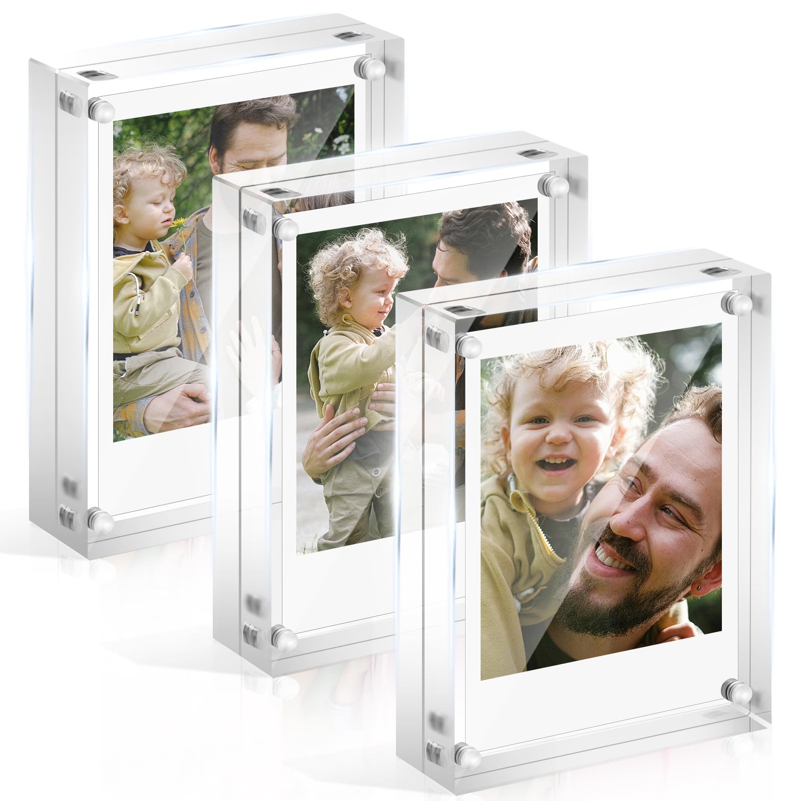 Photo 1 of JUOIFIP 3 Pack Magnet Acrylic Polaroid Picture Frame, 10+10 mm Thick Block, 2.5x3.5 Inch Freestanding Clear Mini Frames for Instant Photos, Wallet Size Magnetic Instax Frame for Tabletop Display