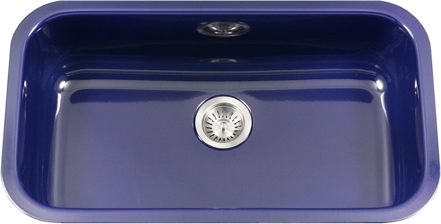 Houzer Pcg 3600 Nb Porcela Series Porcelain Enamel Steel Undermount Single Bowl Kitchen Sink Large Navy Blue Amazon Co Uk Diy Tools
