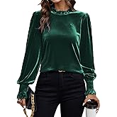 Long Sleeve Velvet Tops for Women, Frill Mock Neck Casual Loose Fit Fall Winter Velour Blouses