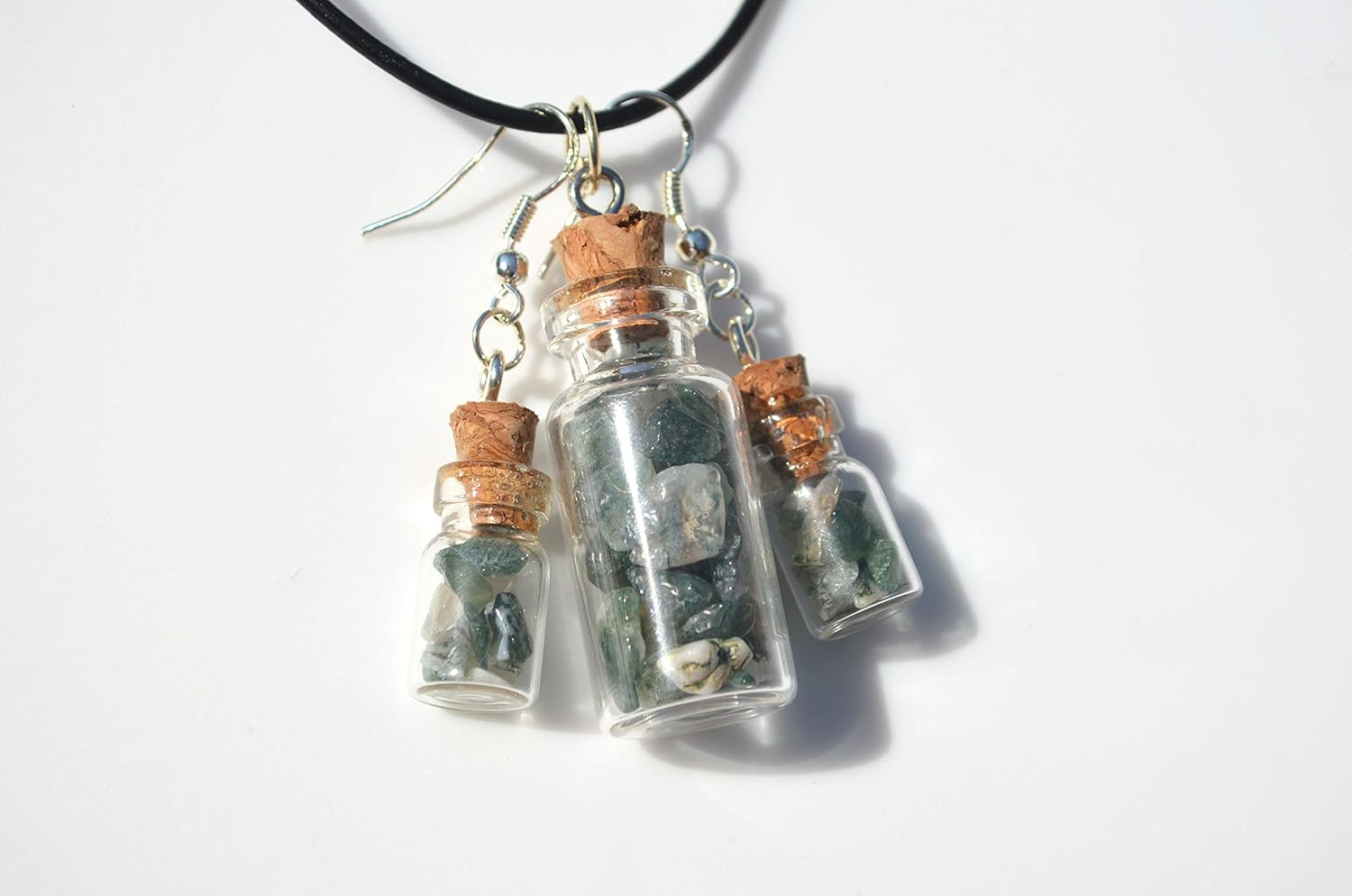 Amazon.com: Moss Agate Stones in Matching Delicate Glass Vial Earrings