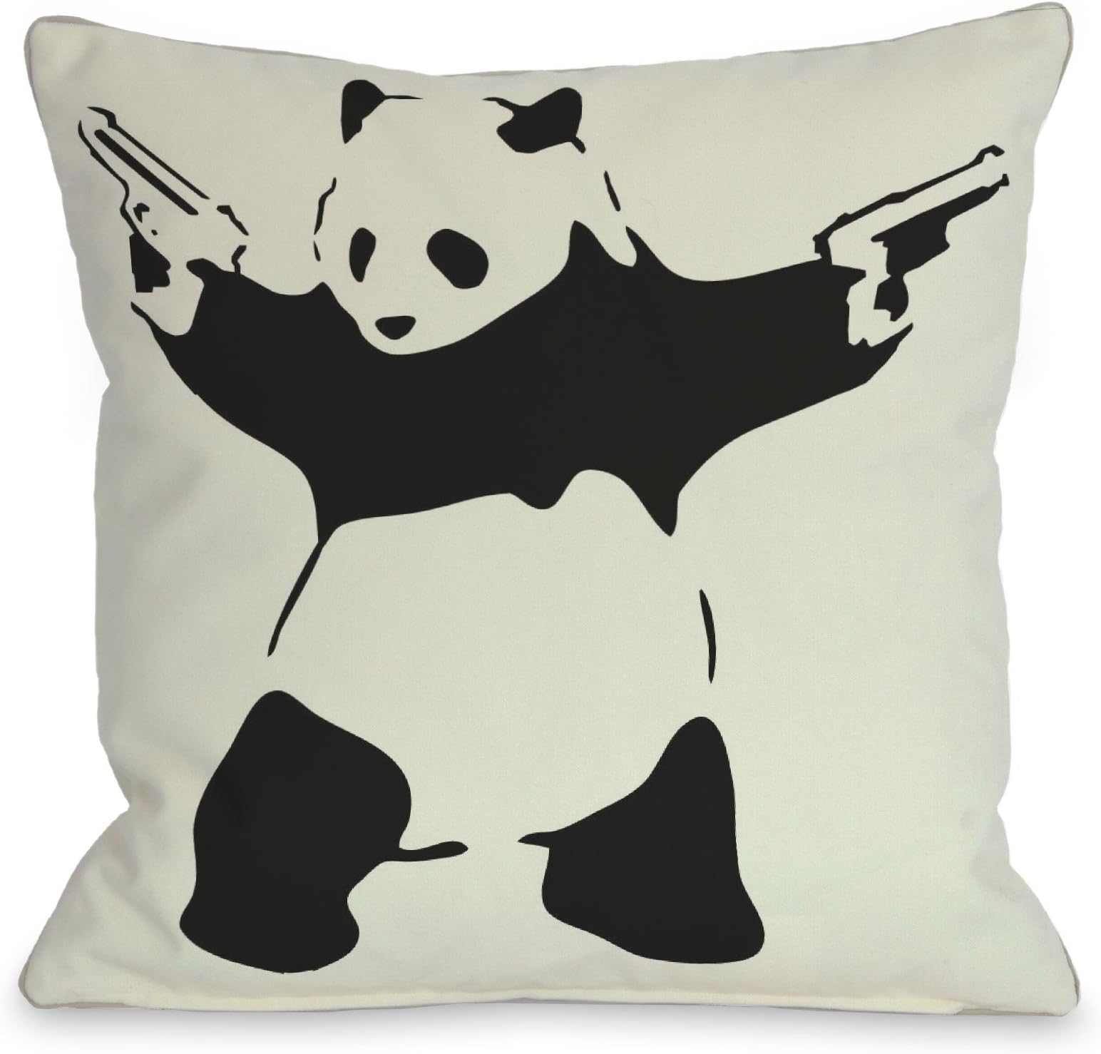 One Bella Casa Panda Throw Pillow Cover by Banksy, 16"x 16", White/Black