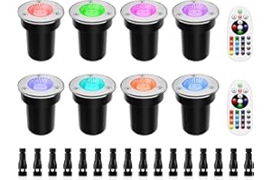 ZUCKEO RGB Low Voltage Landscape Lights LED Color Changing Well Lights, Outdoor In Ground Light Waterproof Accent Spotlights 12-24V Landscape Lighting for Yard Garden Pathway(8Pack with Connectors)