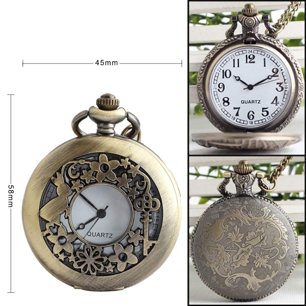 VIGOROSO Watches Alice Rabbit Flower Vintage Retro Steampunk Pocket Watch in Black Box