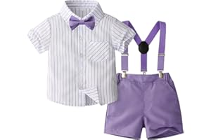 Toddler Boys Gentleman Outfit Suit Formal Clothes Suits Bowtie Shirt Suspender Shorts Set Ring Bearer Suit 1-5 Years