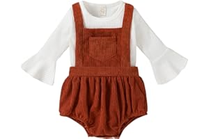 Tiny Cutey Newborn Baby Girl Clothes Bell Sleeve Romper and Corduroy Overalls Shorts Infant Girl Fall Outfits