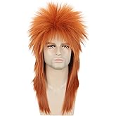 karlery Men Women Long Straight Orange Ginger Mullet Wig 70s 80s Heavy Metal Rocker Punk Wig for Cosplay Event Costume Halloween Party