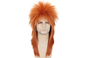 karlery Men Women Long Straight Orange Ginger Mullet Wig 70s 80s Heavy Metal Rocker Punk Wig for Cosplay Event Costume Halloween Party