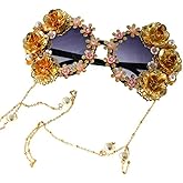 Colygamala Women's Metal Flower Vintage Chains Eyewear Sun Glasses Fashion Luxury Baroque Sunglasses With Case