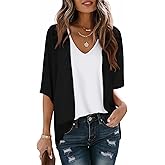 LILBETTER Women Lightweight Chiffon Cardigan Puff Sleeve Loose Beach Wear Cover Up Blouse Top