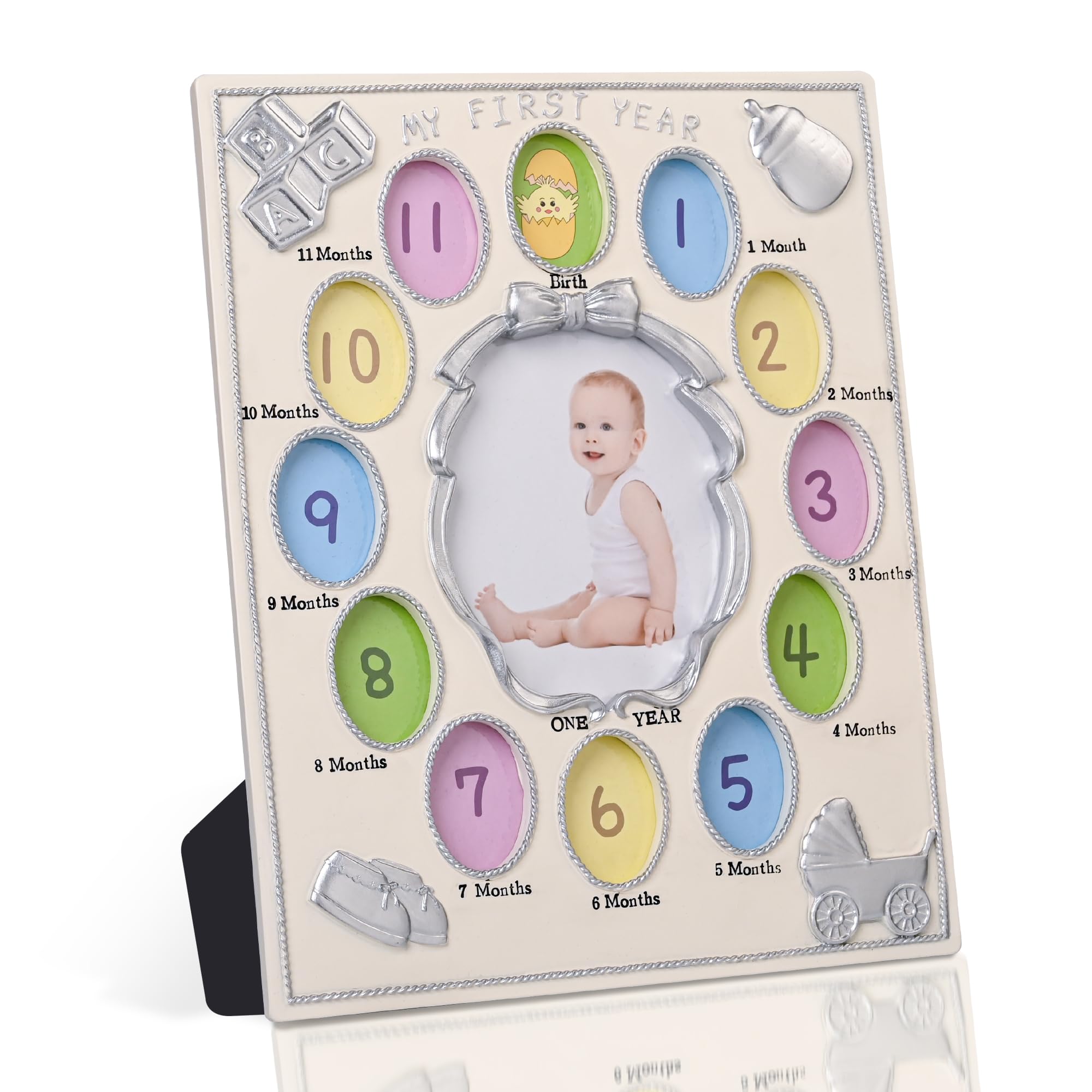 Photo 1 of ZASEUCI My First Year Photo Frame – Baby's Monthly Milestone Memory Display | Classic Baby Picture Frame Keepsake for Boys & Girls | 12 Monthly Photo Slots in White | Nursery Wall Décor