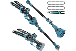 ZUYIYI 2-in-1 Cordless 8 Inch Pole Saw & Mini Chainsaw for Makita 18V Battery(NOT Included), Electric Chain Saw 15Ft Max Reach, Multi-Angle Power Chainsaw w/Pole for Tree Trimming, Wood Cutting