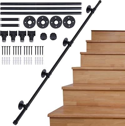 AMLOOPH Banister Handrails 3m Black Stainless Steel Stairs Rail With Fittings