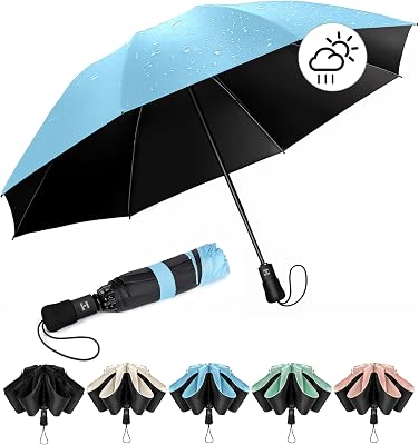 Parapluie Pliant inversé Compact Anti UV- Parapluie Femme Automatique Resistant Vent, Parapluies de Voyage Portables, Revêtement en polyester 210T, Portée 106 cm, 8 Sections