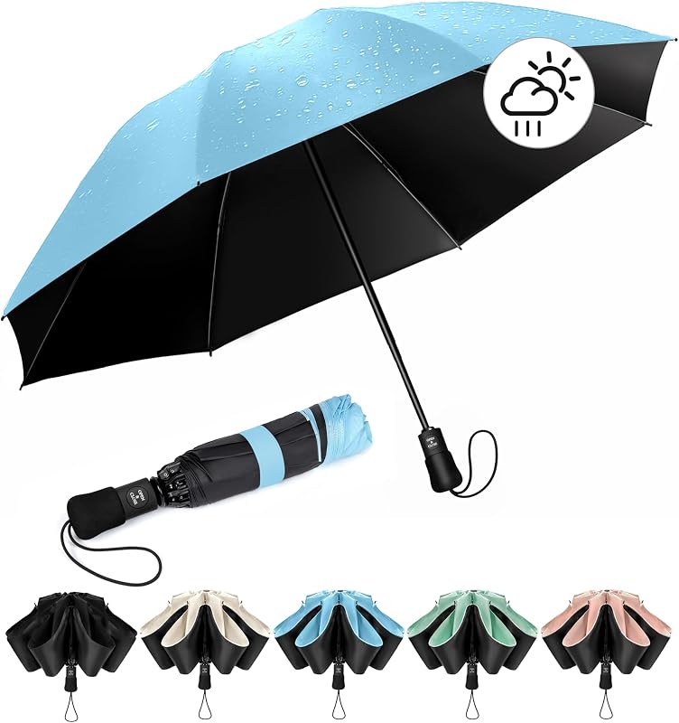 Parapluie Pliant inversé Compact Anti UV- Parapluie Femme Automatique Resistant Vent, Parapluies de Voyage Portables, Revêtement en polyester 210T, Portée 106 cm, 8 Sections — photo 1 sur 8