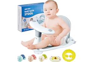 BABEXHELP Baby Bath Seat[Original],Infant Bath Seat,Baby Bathtub Seats for Sit-Up, Non-Slip Baby Bath Chair with 4 Suction Cups/3 Turtle Bath Toys/Shower Cap/Bath Brush (Gray/)