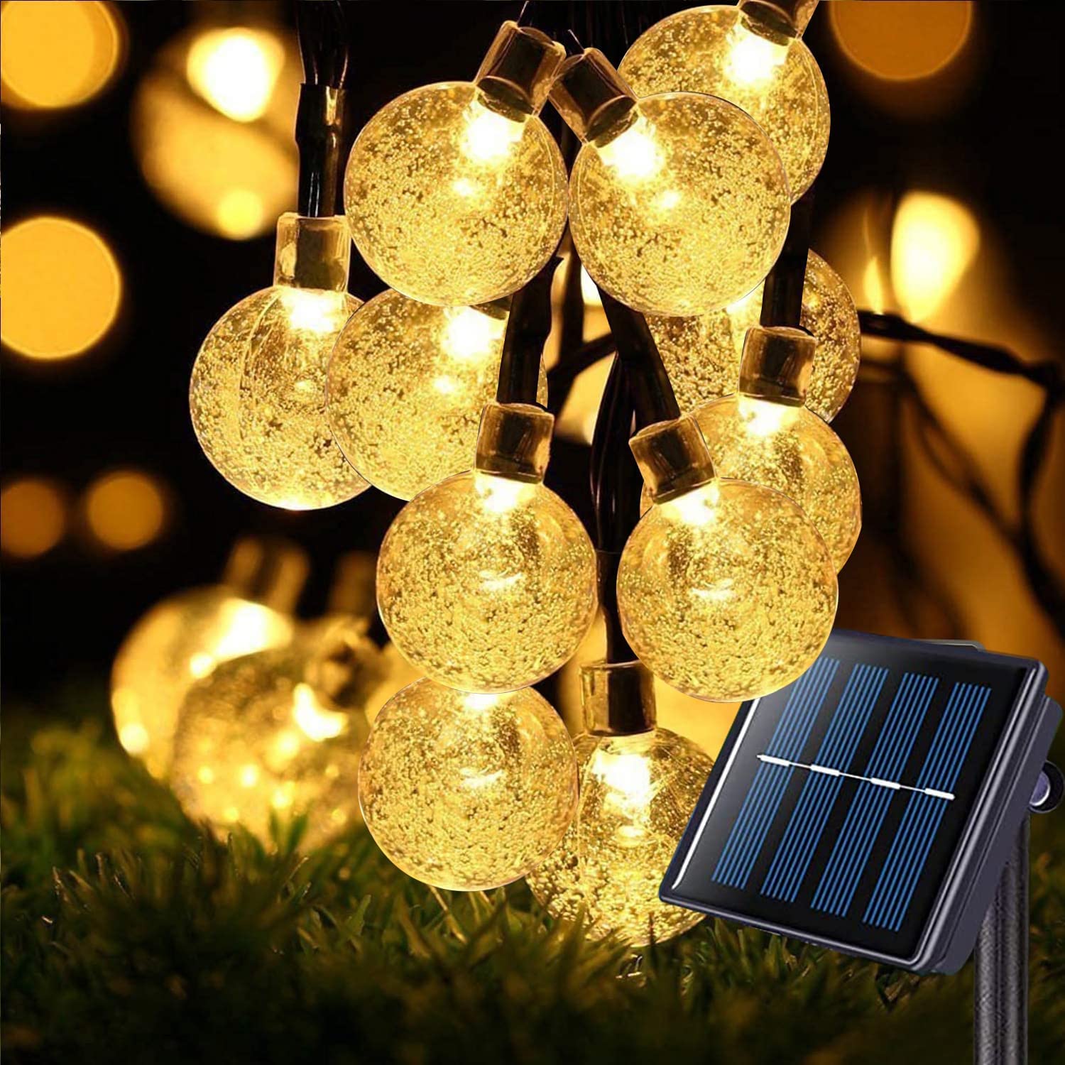 ASBA Solar String Lights Outdoor Garden 50 Led String Lights, 8 Functions, Fairy Lights Decorative Crystal Ball Lighting for Home,Garden,Patio,Party,Yard (Warm White)