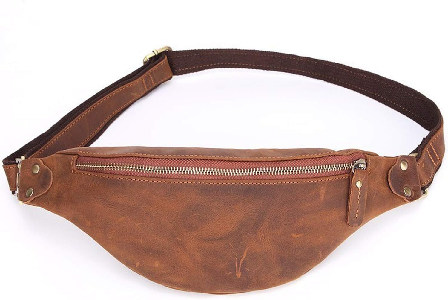 men waist bag genuine cow leather vintage small fanny pack