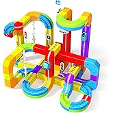 Electric Train Set for Kids, 110PCS 3D Racing Track Sets with Electric Train, Traffic Signs, STEM Train Toys Birthday Gifts f