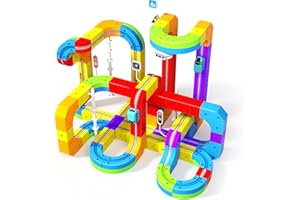 GraceDuck Magnetic Train Set for Kids, 110 Pieces Blocks Building 3D Race Track Kits with Electric Train and Traffic Signs, S
