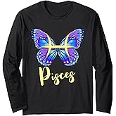 Pisces Butterfly Zodiac Sign of Butterfly Wings Pisces Women Long Sleeve T-Shirt