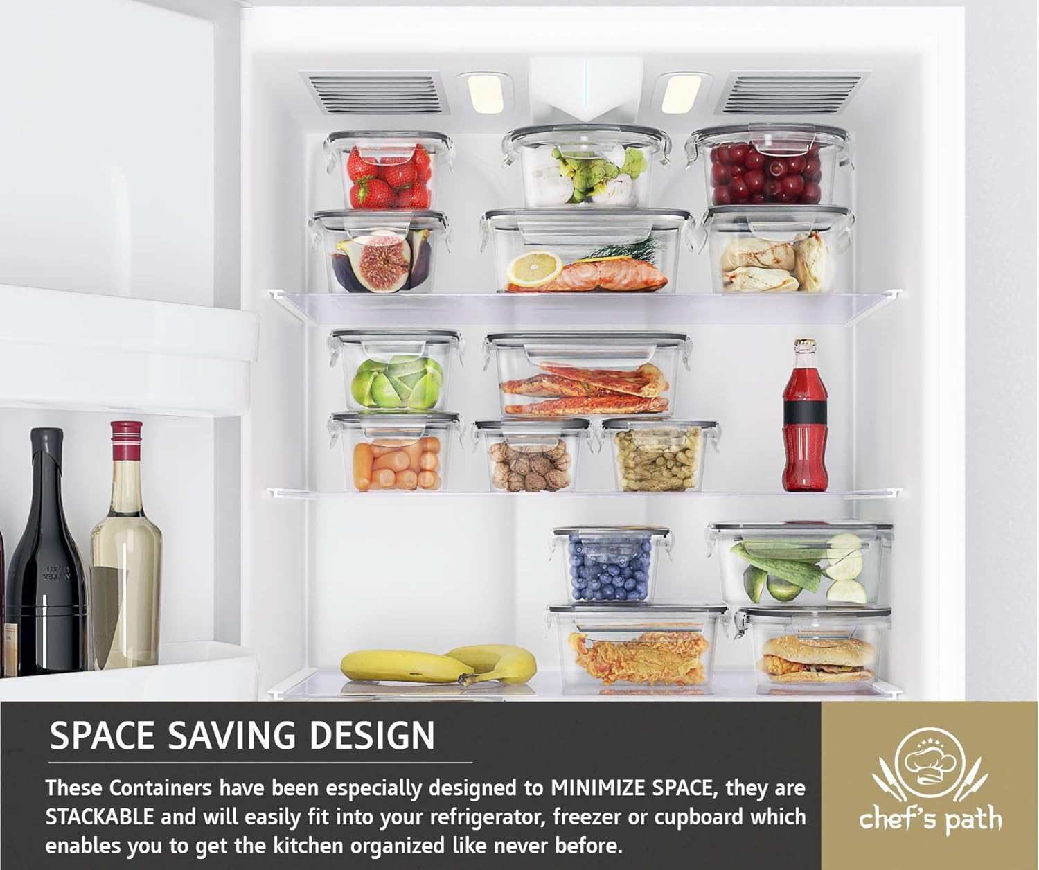 Food Storage Containers Set - Airtight Plastic Containers with Easy Snap Lids (16 Pack) - Leak Proof Kitchen & Pantry Organization - BPA-Free - 16 Chalkboard Labels & Marker - Chef’s Path: Kitchen & Dining