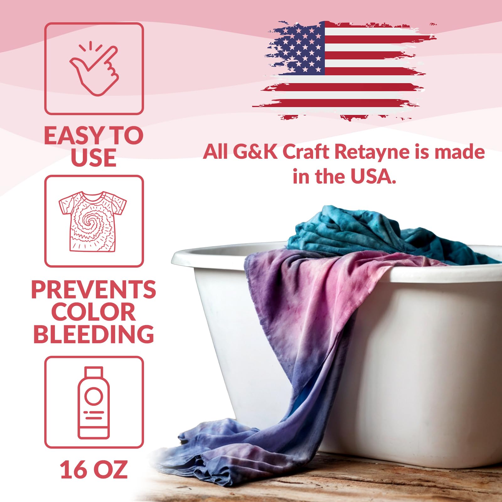 G&K Craft Retayne Color Fixative 16 oz. | Best Liquid Color Fixative for Dyed Cotton, Linen and Rayon Fabrics