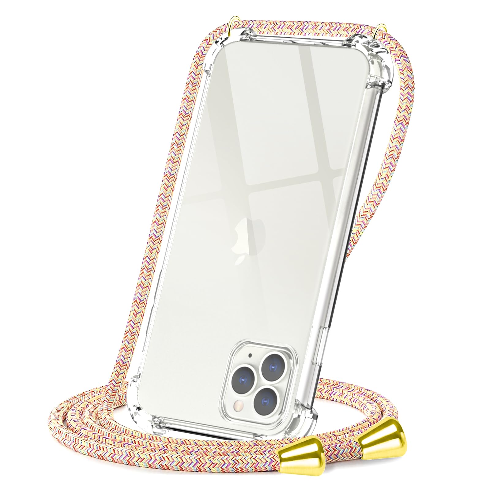 CAROKI Crossbody Case iPhone 11 Pro,Necklace Mobile Phone Cover with Cord Strap,Clear Transparent TPU Soft iPhone Cover Holder with Neck Cord Lanyard Strap for iPhone 11 Pro 5.8"-Rainbow
