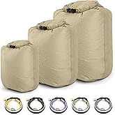 HIKEMAN Dry Bag Waterproof - Ultralight Dry Sack,Outdoor Roll Top Drybags,3-Pack Stuff Sack for Travel,Swimming,Rafting,Boating,Kayaking,Camping,Beach (Khaki)