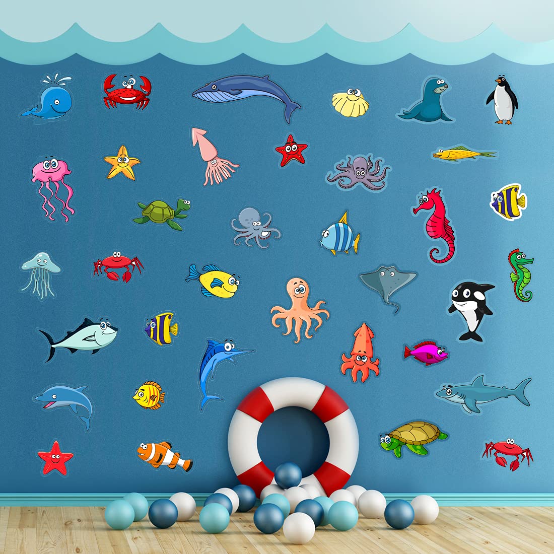 Sealife Stickers Fish Bathroom Children Decal sea Life Theme Animal Sticker Kids Craft Nursery Transfer Underwater World Art Decals Ocean aquariumkid Learning Decoration Waterproof Vinyl