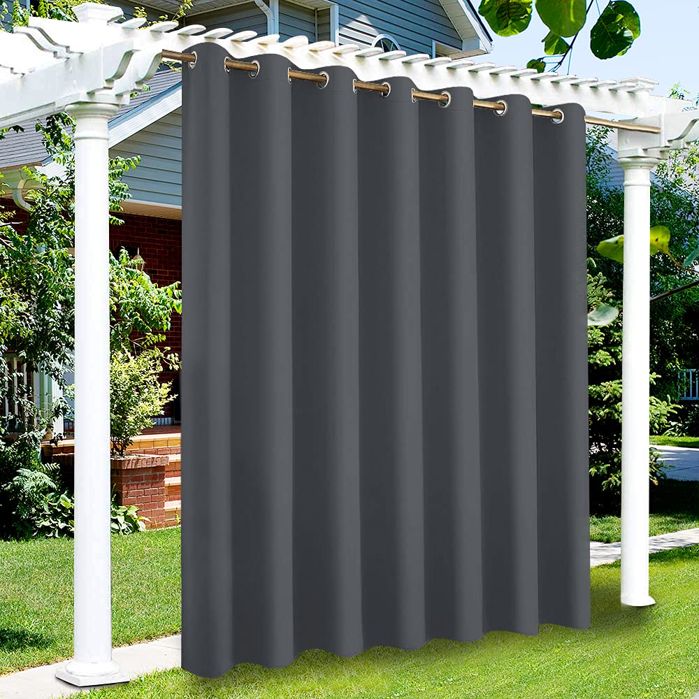 Topchances Waterproof Outdoor Curtains, Garden Patio Gazebo Sunscreen Blackout Curtains, Windproof Thermal Insulated Grommet Curtains for Porch Cabana Pergola 2 Panels