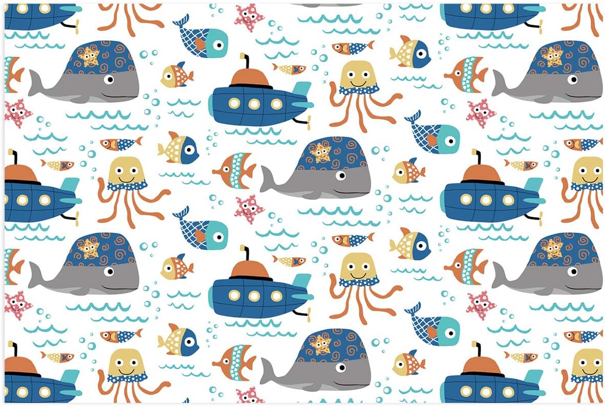 CHAOGO Fish Tank-Background Fish Tank-Background Ocean Adventure Marine Life Cartoon Shark Jellyfish,Adhesive Wallpaper Aquarium Poster Backdrop Decoration Paper Cling Decals