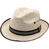 Axcento Straw Fedora Hat for Men - Panama Hat Short Brim M/L Sizes (22”–23 1/8”) Sun Hat UPF - Summer Vacation Essentials